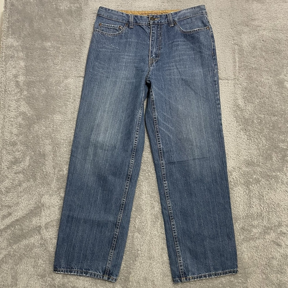 Plugg Jeans Mens 34x32 Wide Leg Blue Denim Vintage‎ Y2K Medium Wash Mid Rise